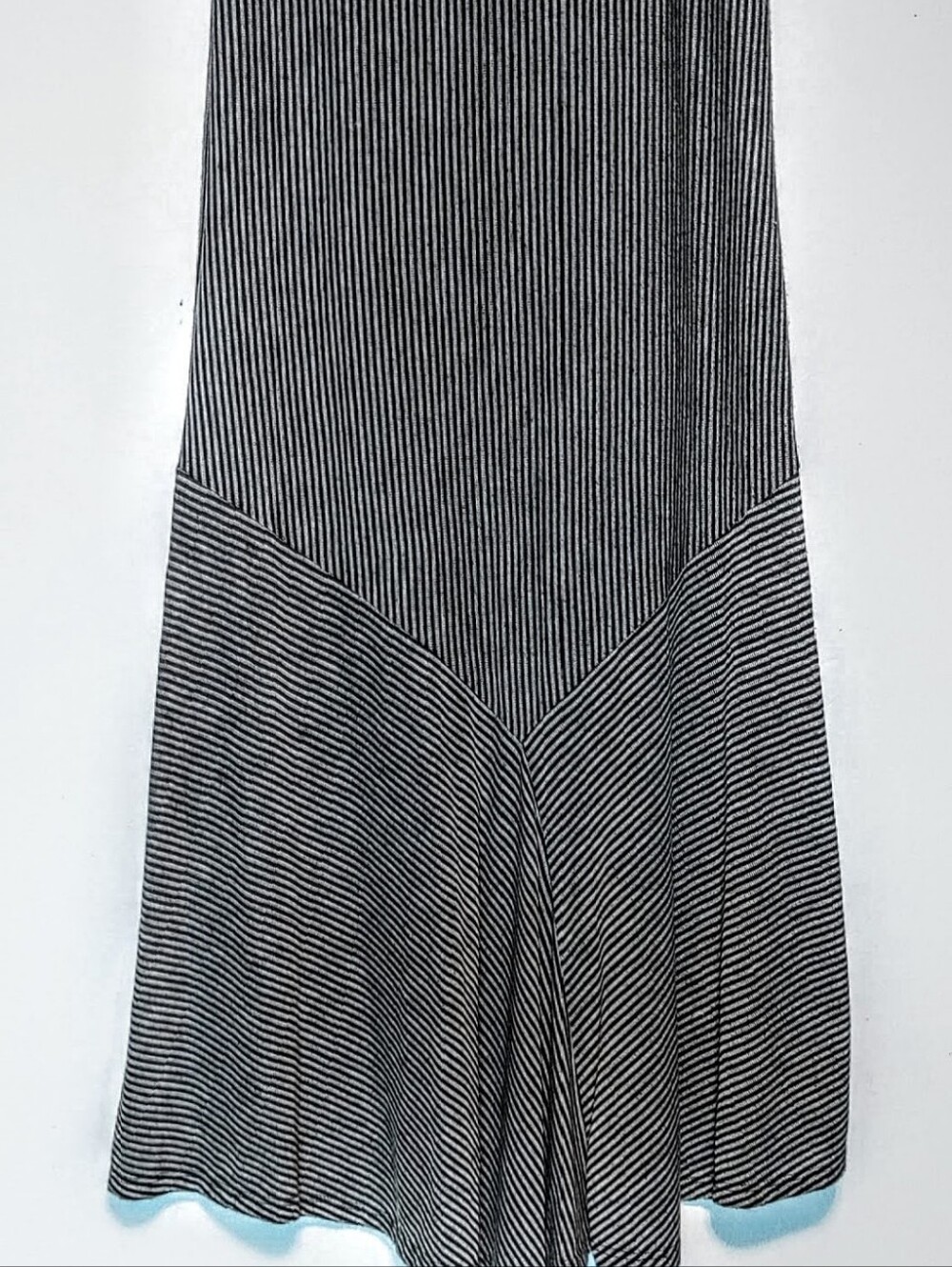Soft Stretchy Black and White Micro Striped Maxi Skirt, Angled Chevron Panels